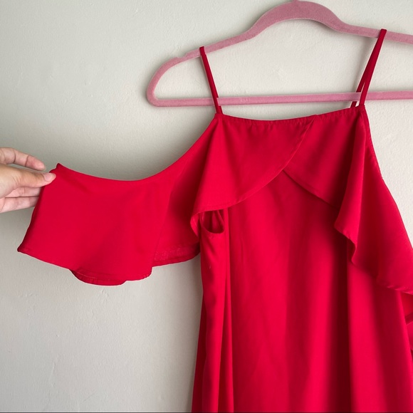 Francesca’s Red Open Shoulder Ruffle Dress - Picture 3 of 8